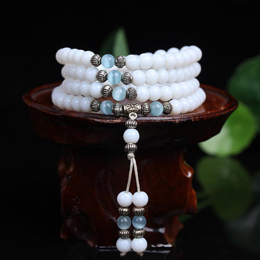 Tibetan 108 White Chalcedony Stone Beads Mala Bracelet-Your Soul Place